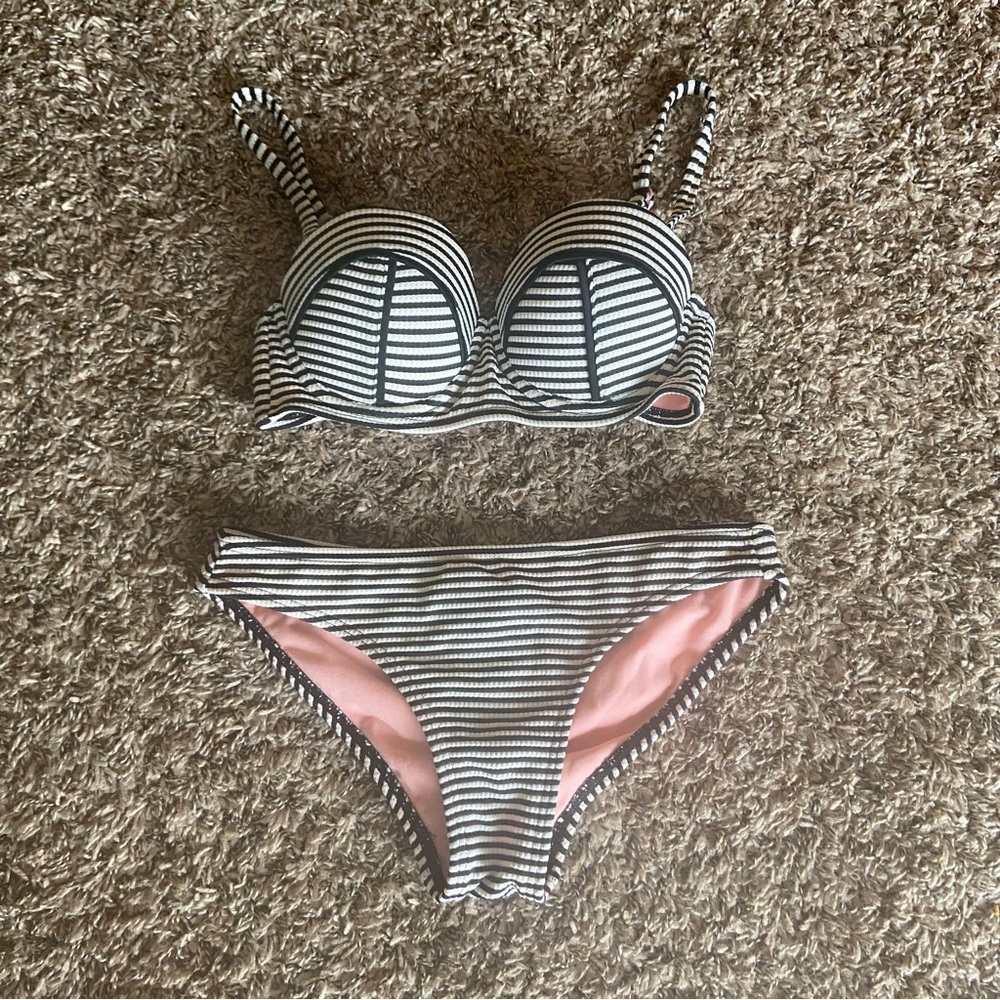 Xhilaration | Black and White Striped Bikini
